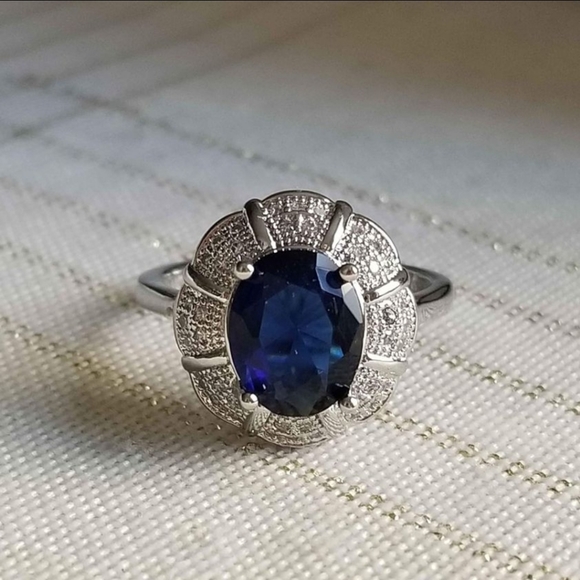 Jewelry - New 925 Silver Oval Cut Blue Sapphire Diamond Ring for Women